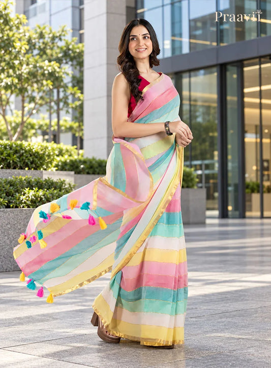 Pastel Rainbow Mulmul Cotton Saree