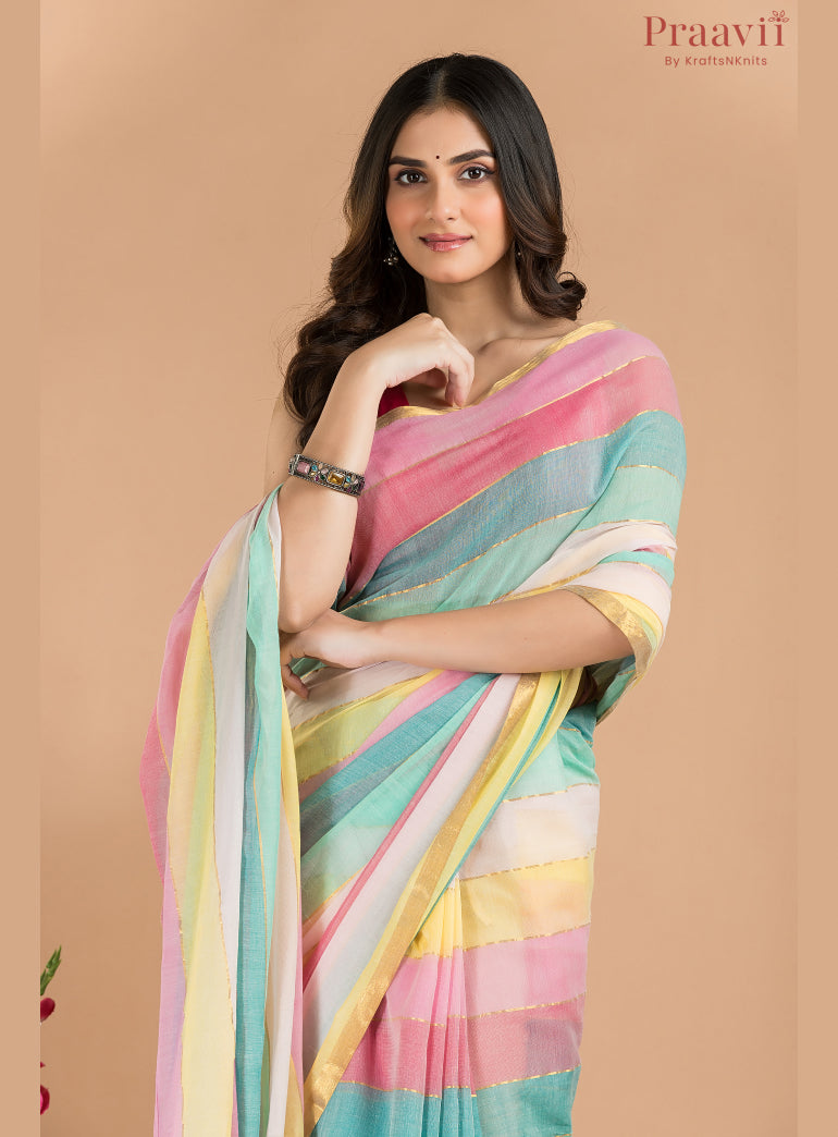 Pastel Rainbow Mulmul Cotton Saree