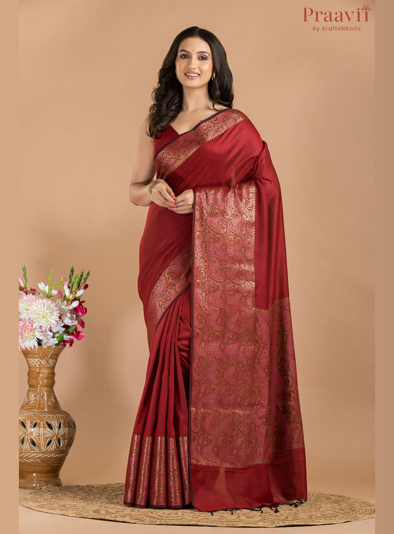 Maroon Matka Silk Saree with Zari Work