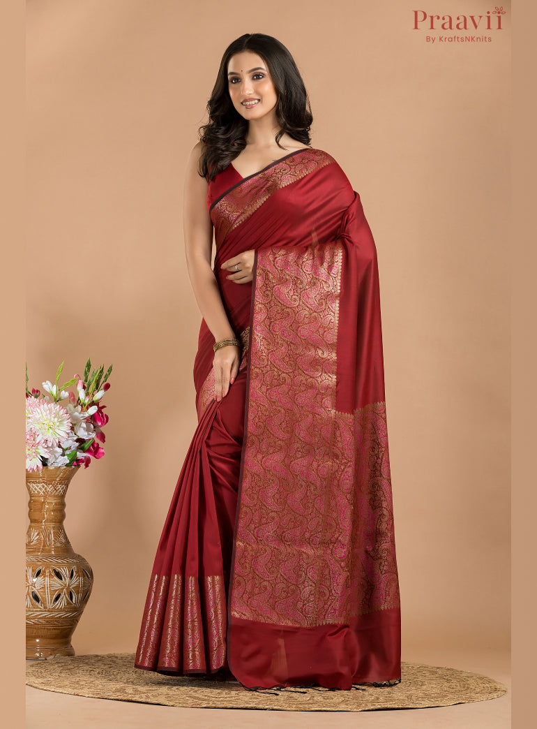 Maroon Matka Silk Saree with Zari Work