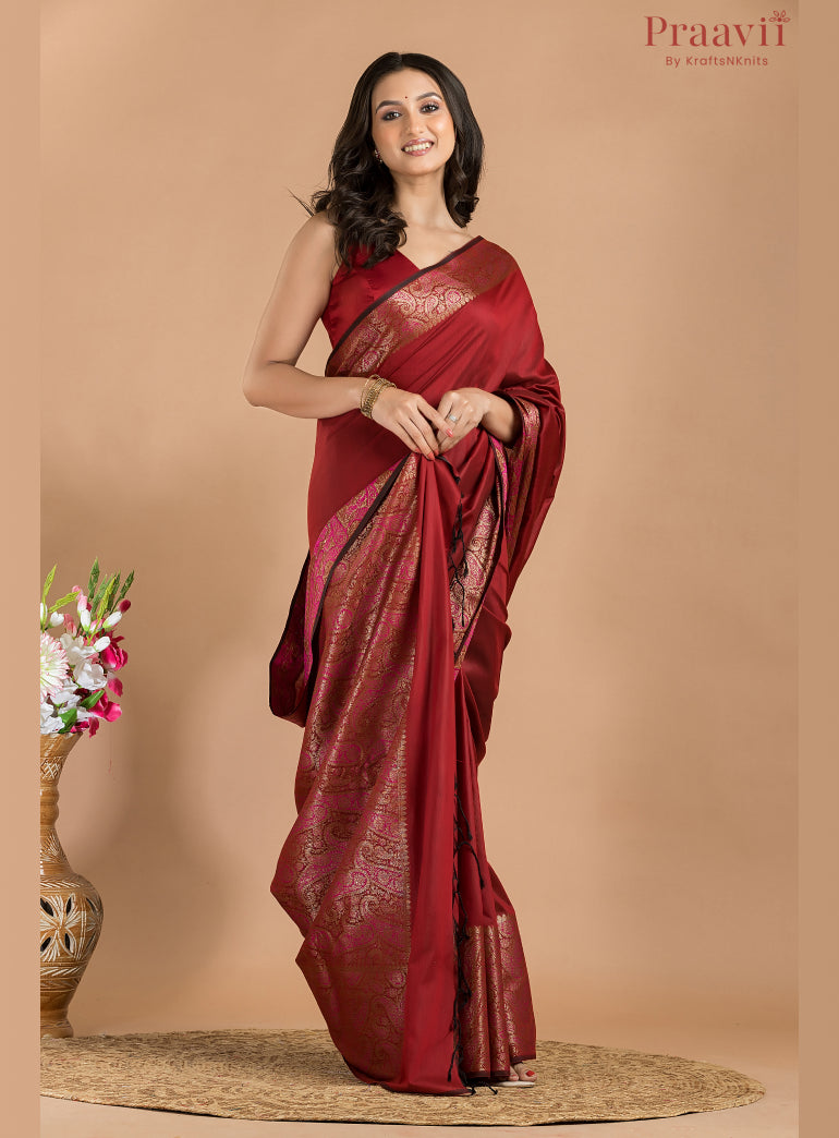 Maroon Matka Silk Saree with Zari Work