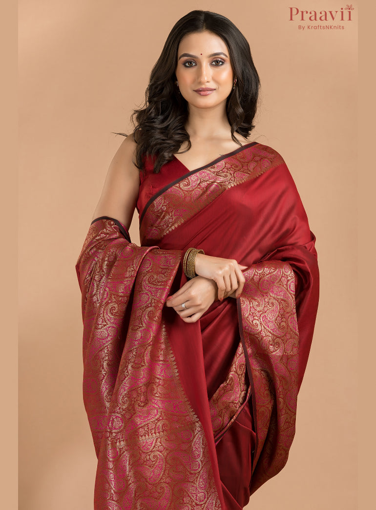Maroon Matka Silk Saree with Zari Work