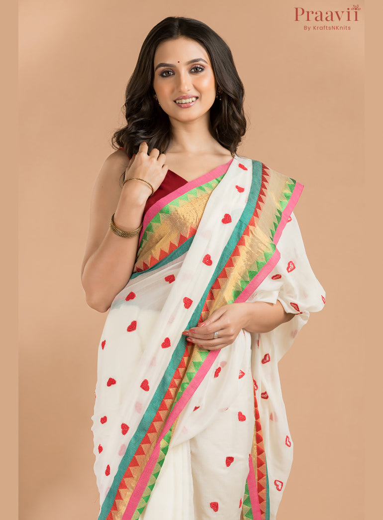 White Mulmul Cotton Saree with Embroidery