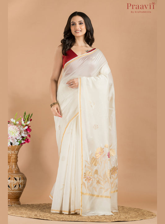 White Chanderi Saree