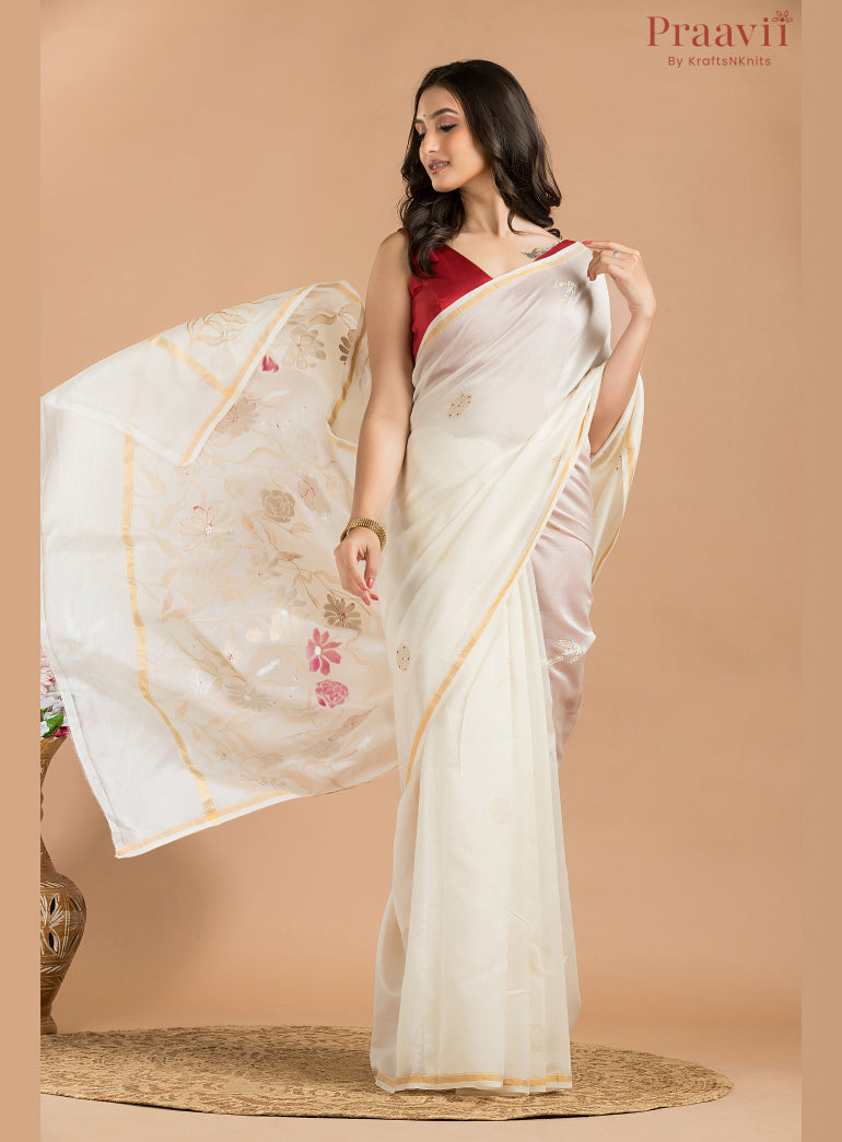 White Chanderi Saree