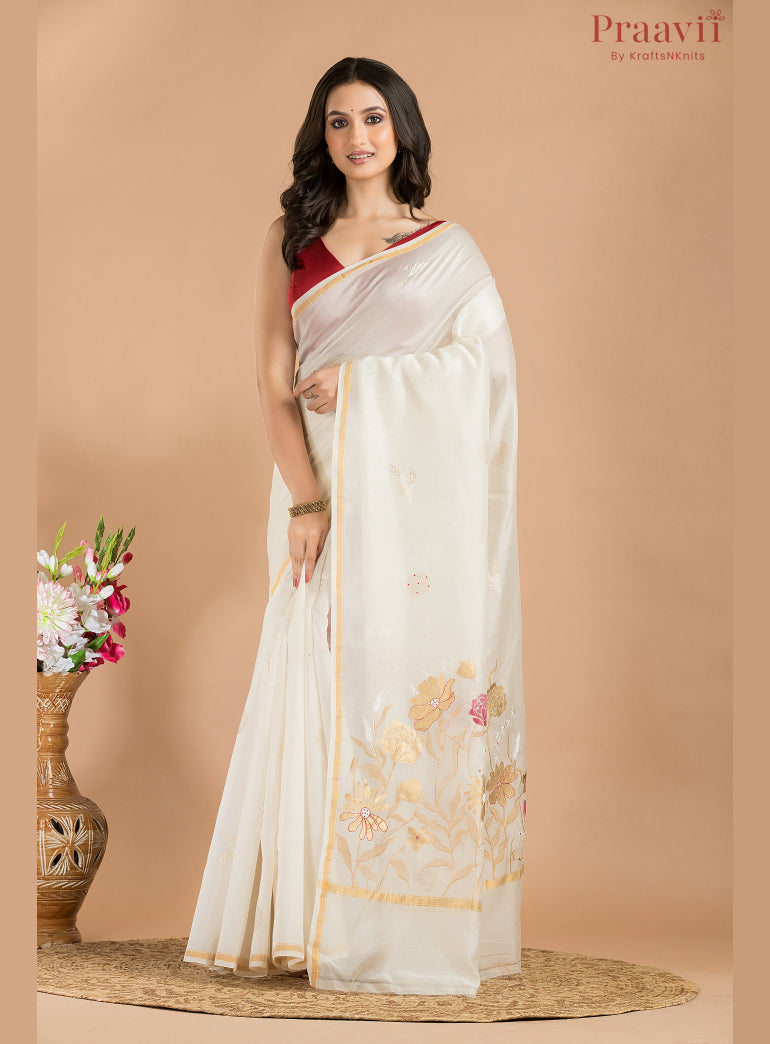 White Chanderi Saree