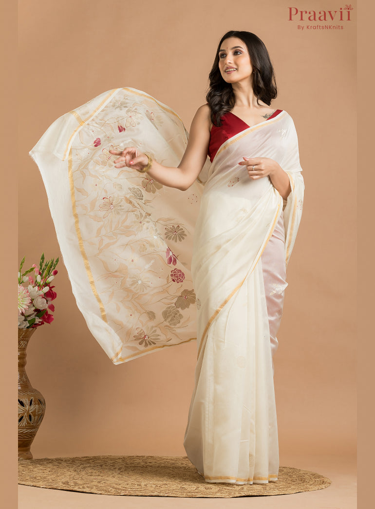 White Chanderi Saree