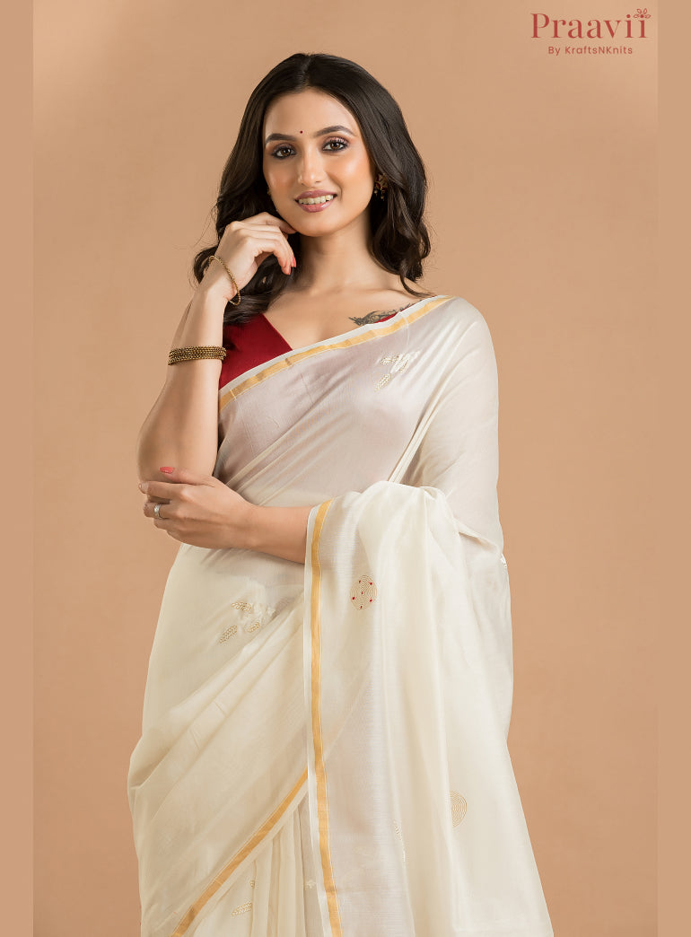 White Chanderi Saree
