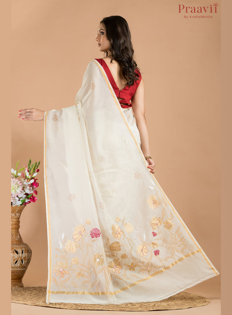 White Chanderi Saree