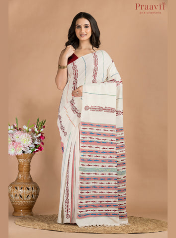 White Cotton Kantha Saree