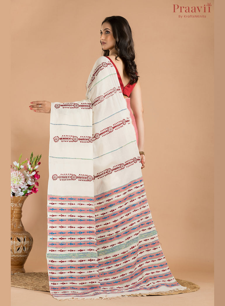 White Cotton Kantha Saree