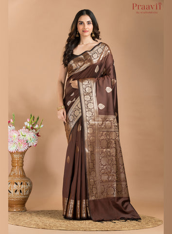 Dark Brown soft silk Saree