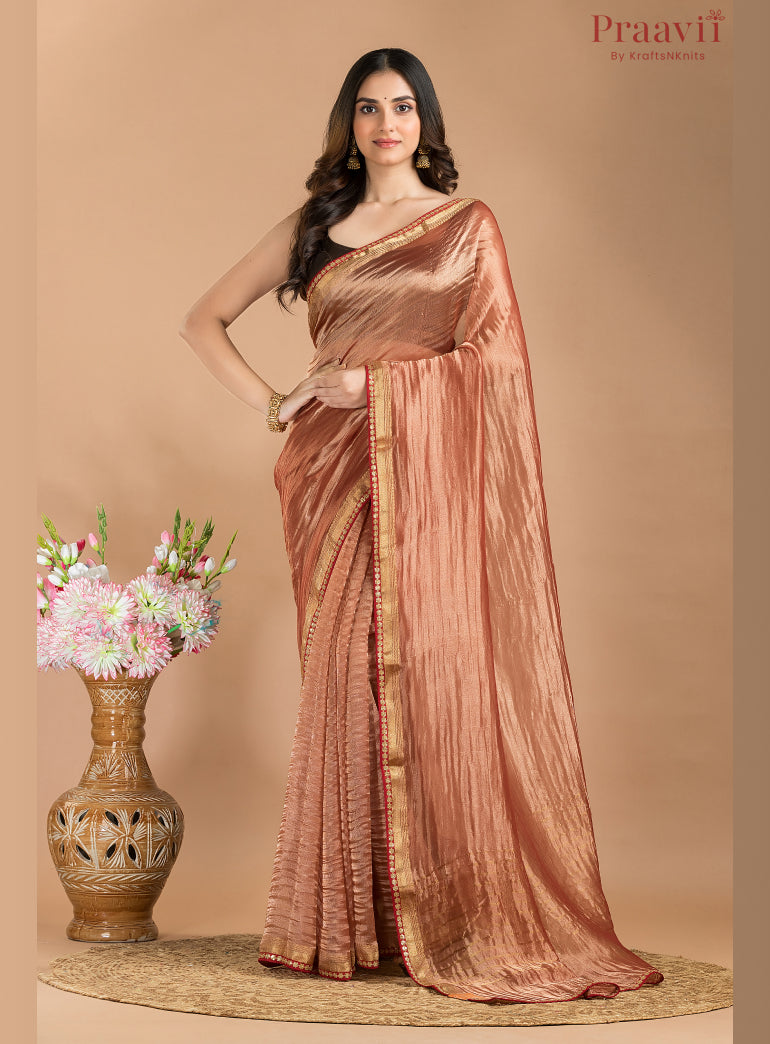 Peach Brown Tissue Banarasi