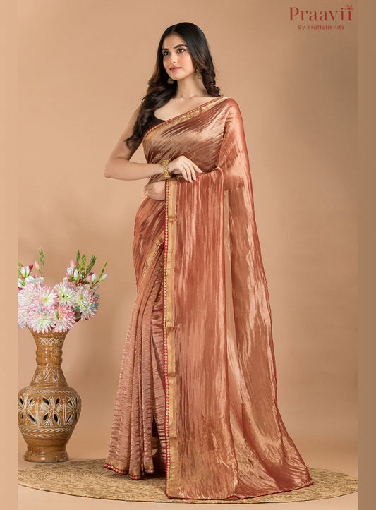 Peach Brown Tissue Banarasi