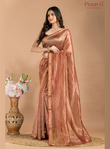 Peach Brown Tissue Banarasi