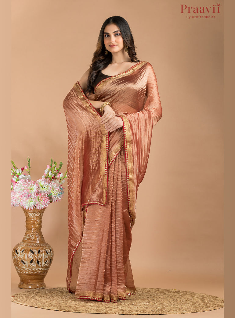Peach Brown Tissue Banarasi