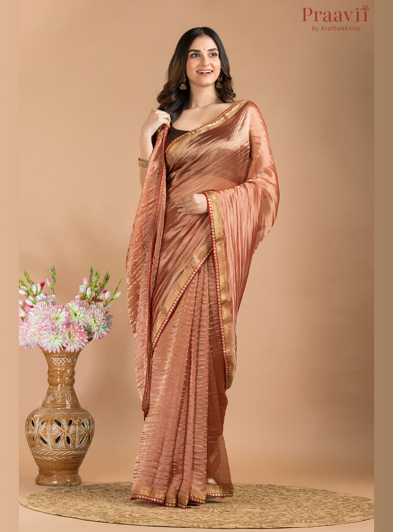 Peach Brown Tissue Banarasi