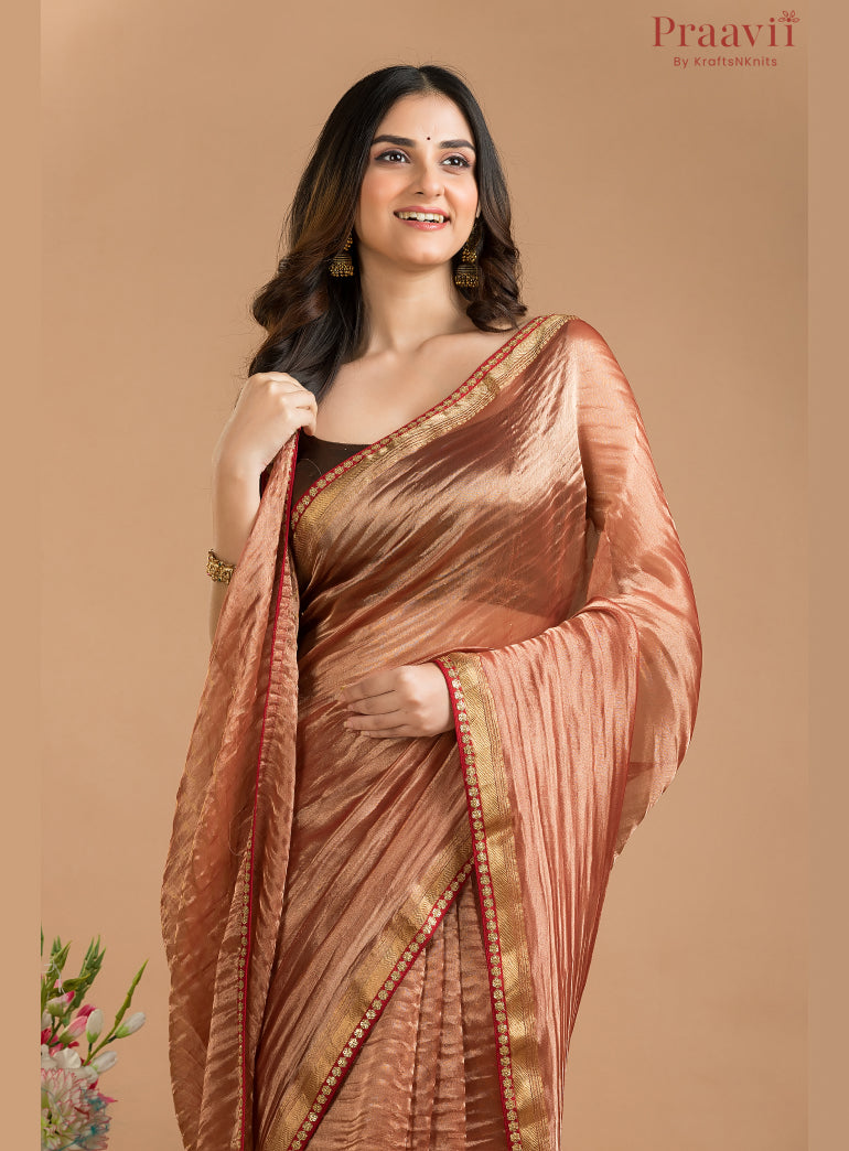 Peach Brown Tissue Banarasi