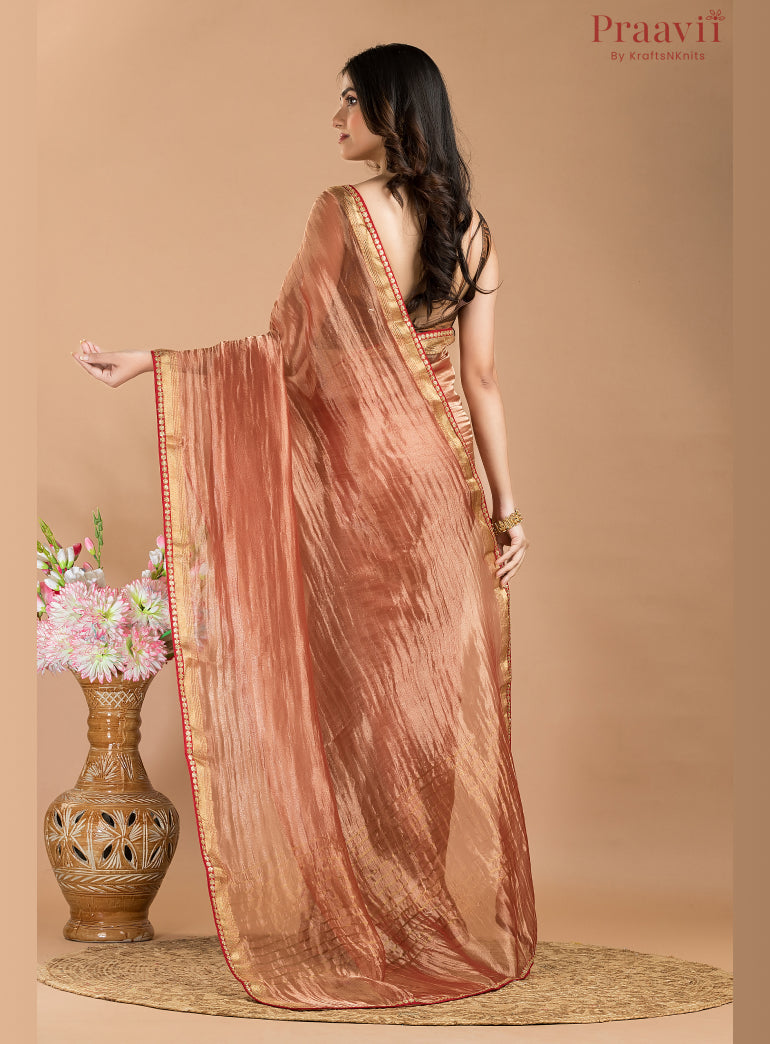 Peach Brown Tissue Banarasi