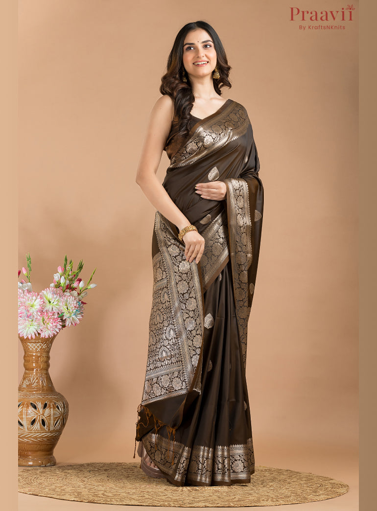 Dark Brown Soft Silk Saree