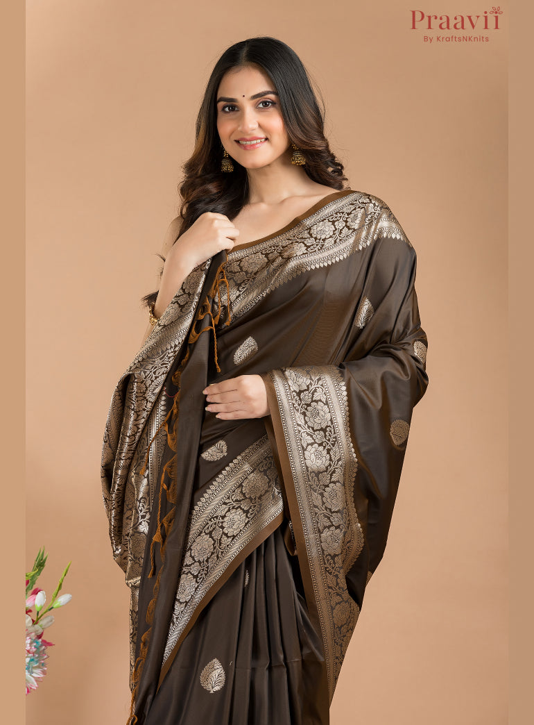 Dark Brown Soft Silk Saree