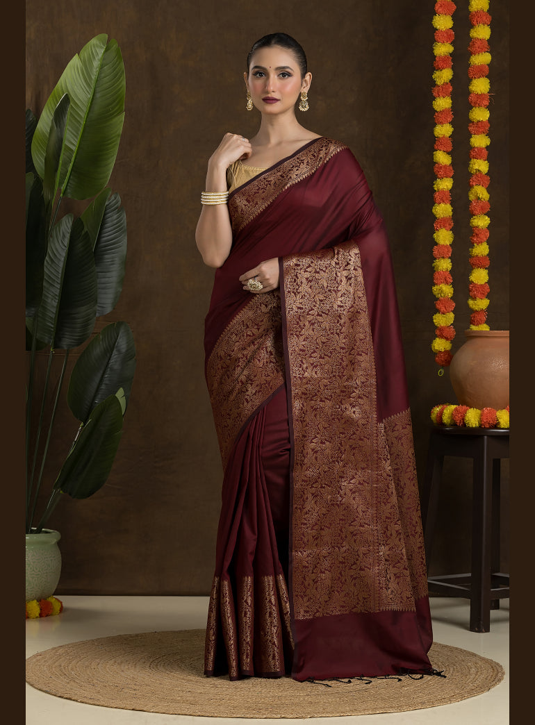 Maroon Matka Silk Blended Saree