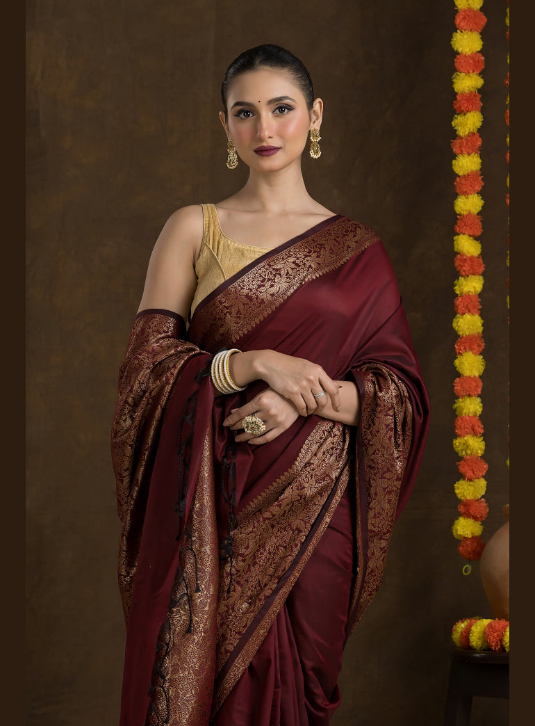 Maroon Matka Silk Blended Saree