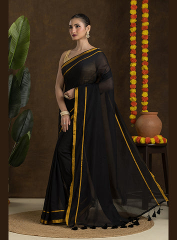 Black Mulmul Cotton Saree