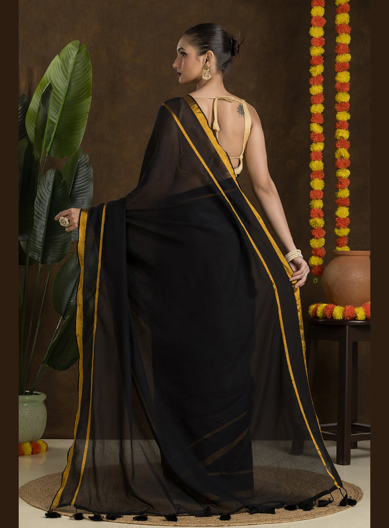 Black Mulmul Cotton Saree