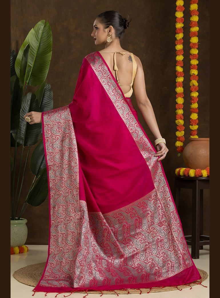 Fuchsia Pink Matka Blended Saree