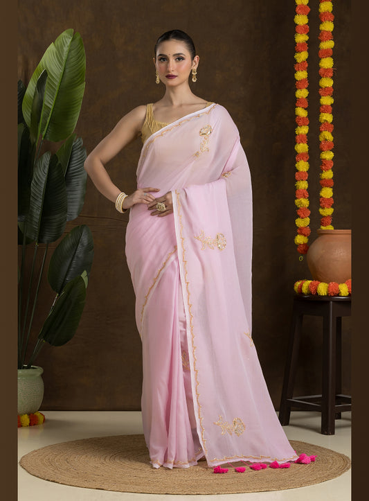 Light Pink Handloom Mulmul Cotton Saree