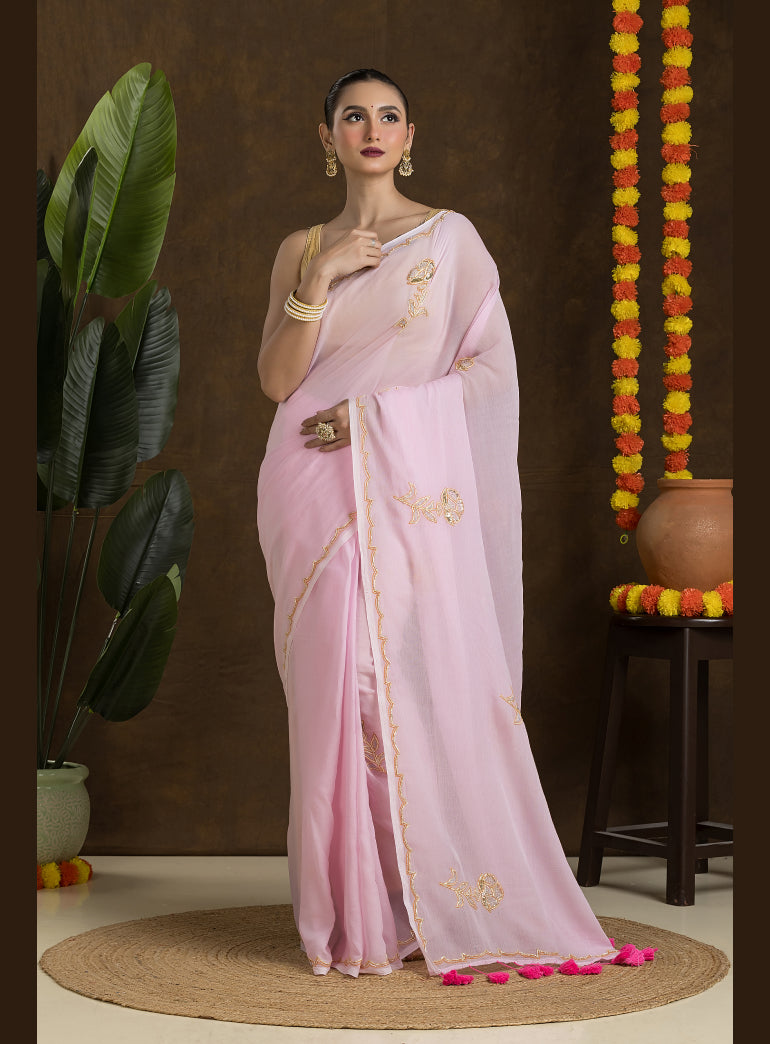 Light Pink Handloom Mulmul Cotton Saree