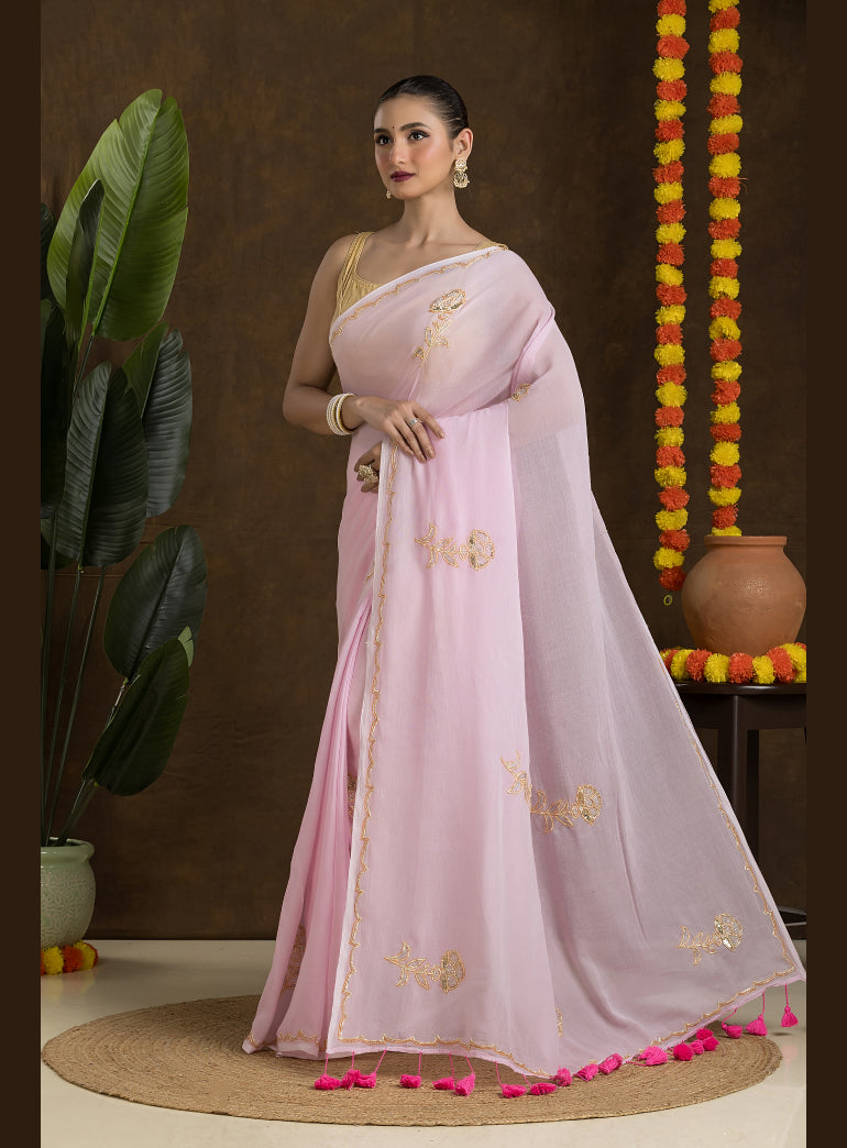 Light Pink Handloom Mulmul Cotton Saree
