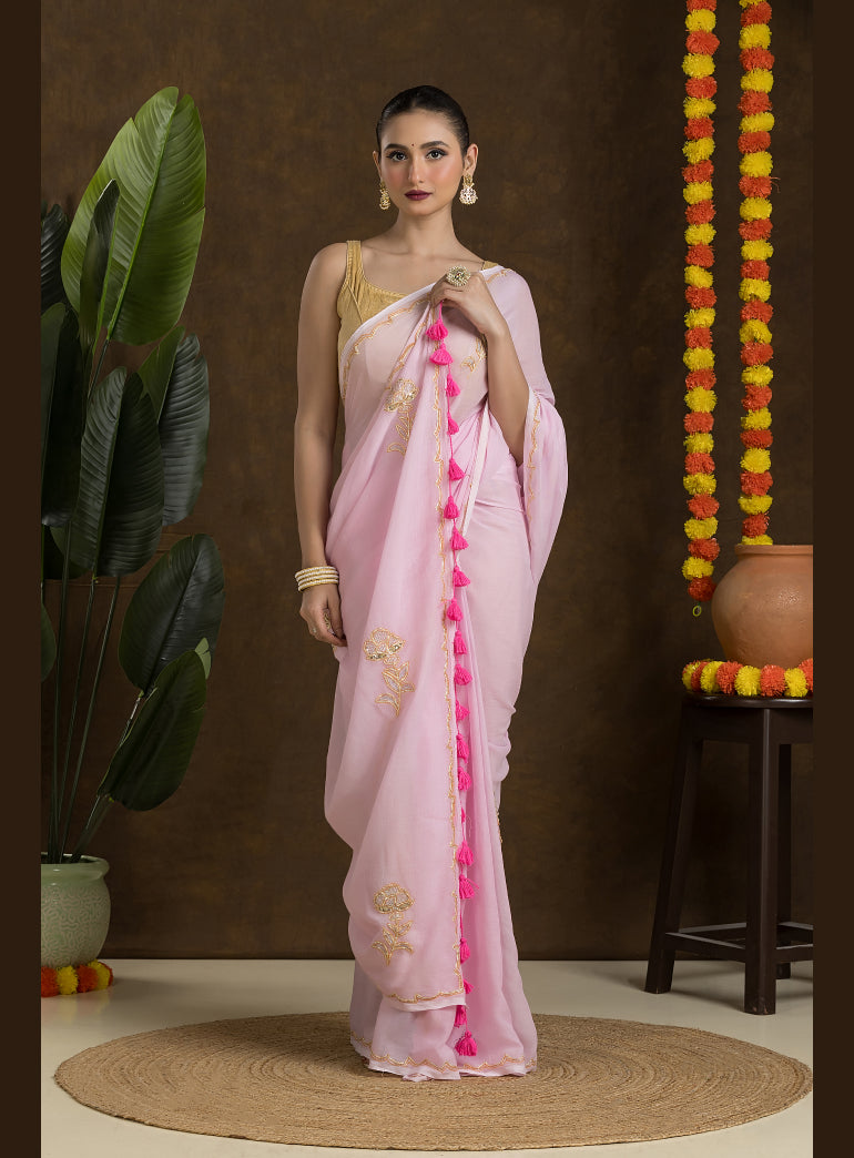 Light Pink Handloom Mulmul Cotton Saree