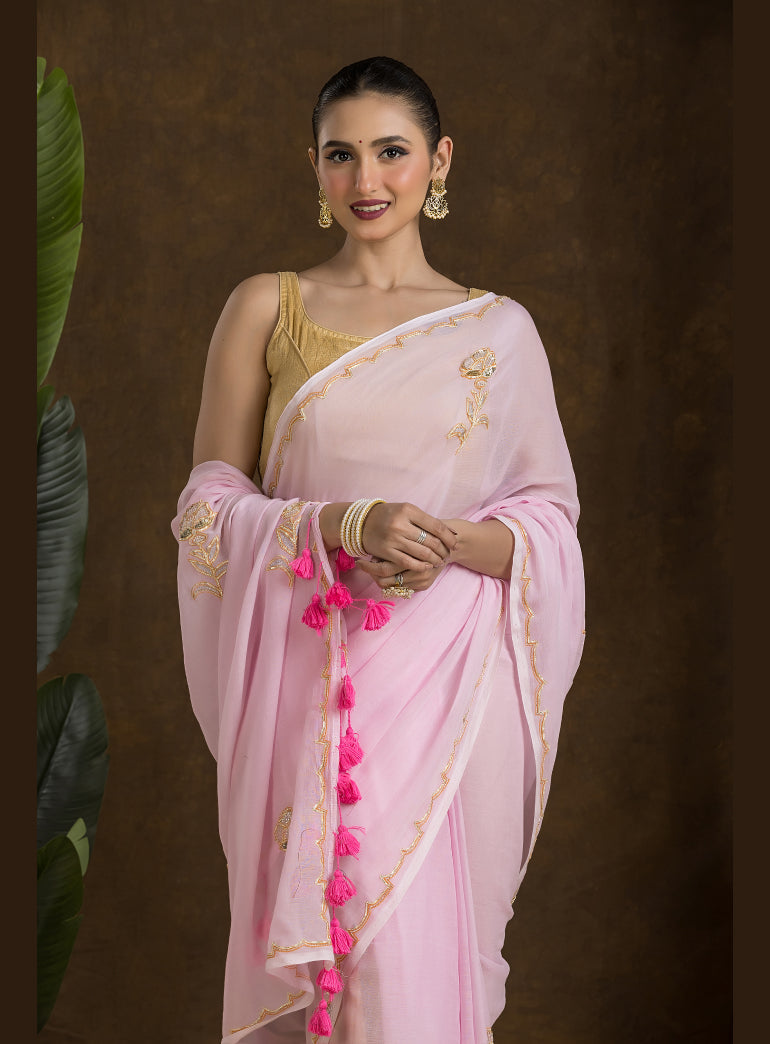 Light Pink Handloom Mulmul Cotton Saree