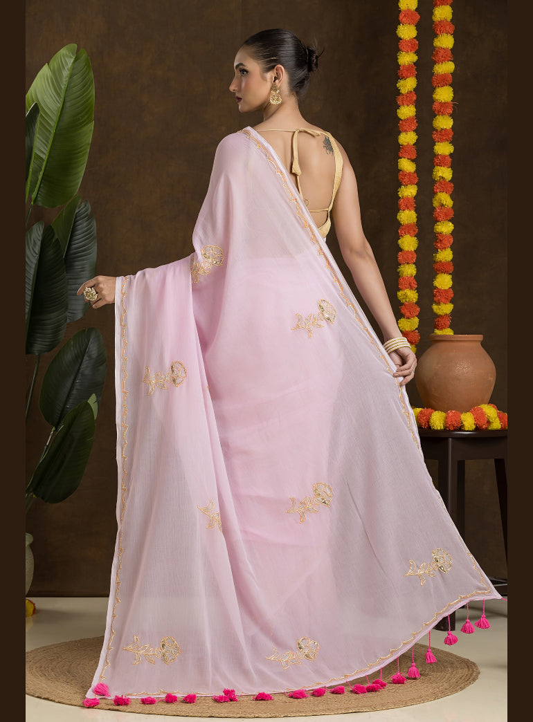Light Pink Handloom Mulmul Cotton Saree