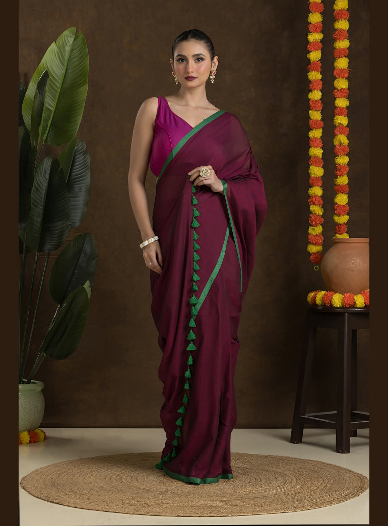 Deep Wine Pure Mulmul Cotton Saree