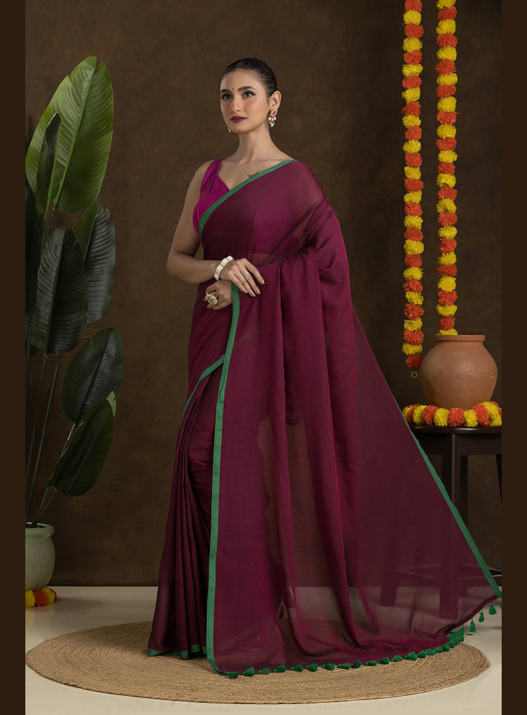 Deep Wine Pure Mulmul Cotton Saree