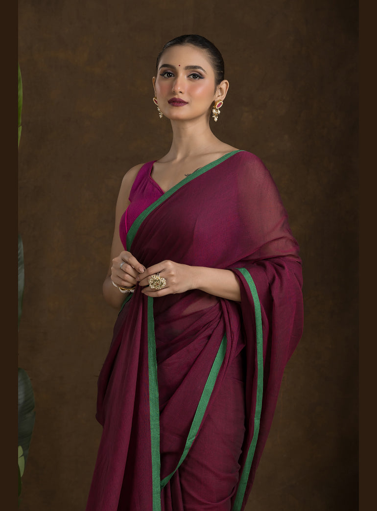 Deep Wine Pure Mulmul Cotton Saree