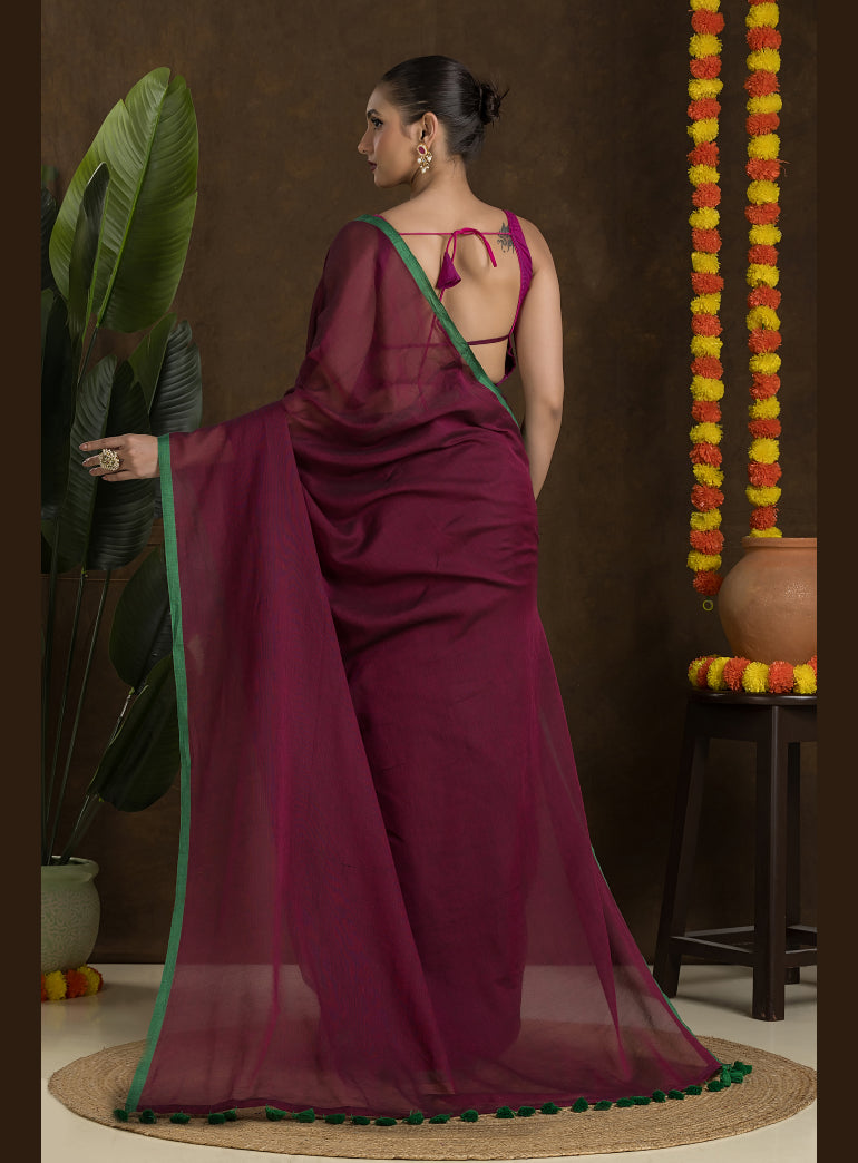 Deep Wine Pure Mulmul Cotton Saree