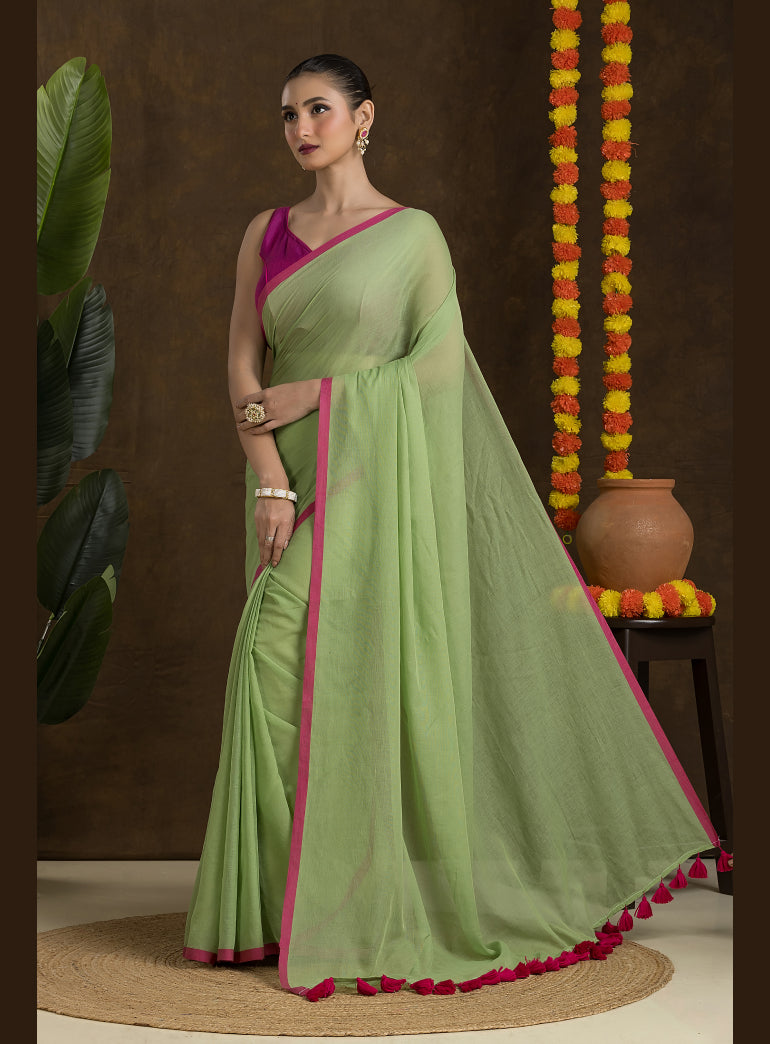 Sage Green Pure Mulmul Cotton Saree