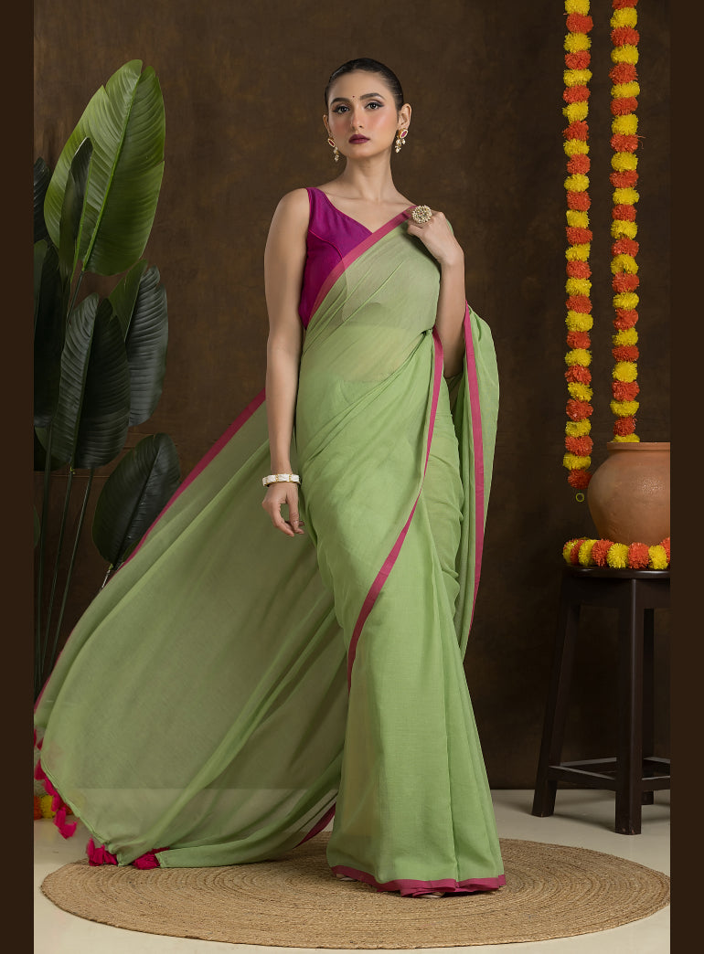 Sage Green Pure Mulmul Cotton Saree