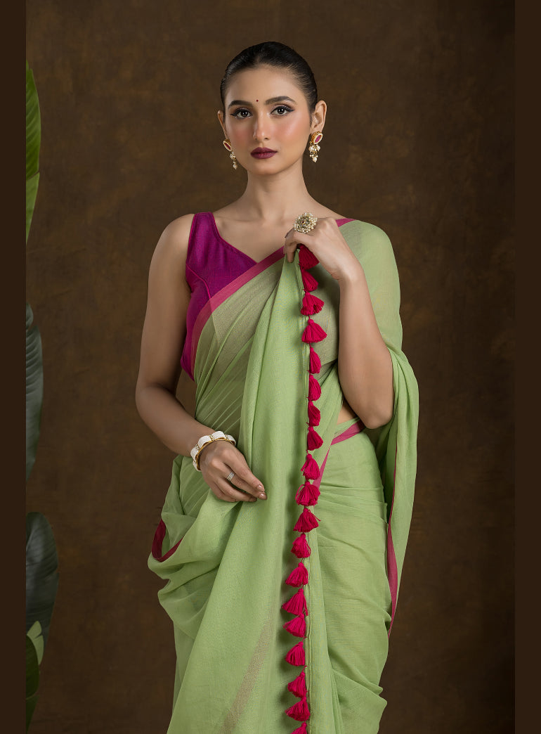 Sage Green Pure Mulmul Cotton Saree