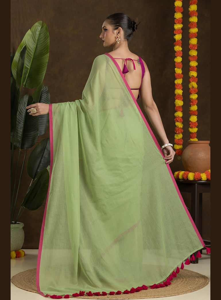Sage Green Pure Mulmul Cotton Saree