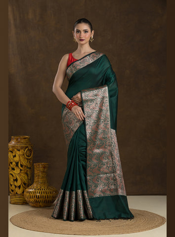 Emerald Green Matka Blended Silk Saree