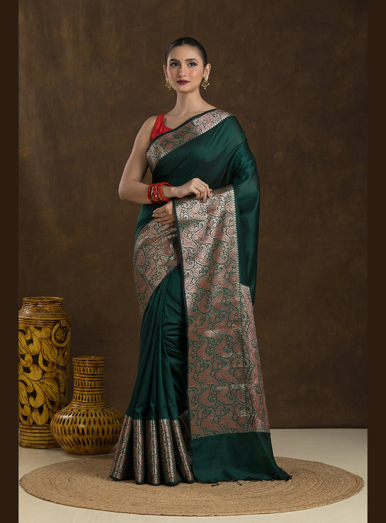 Emerald Green Matka Blended Silk Saree