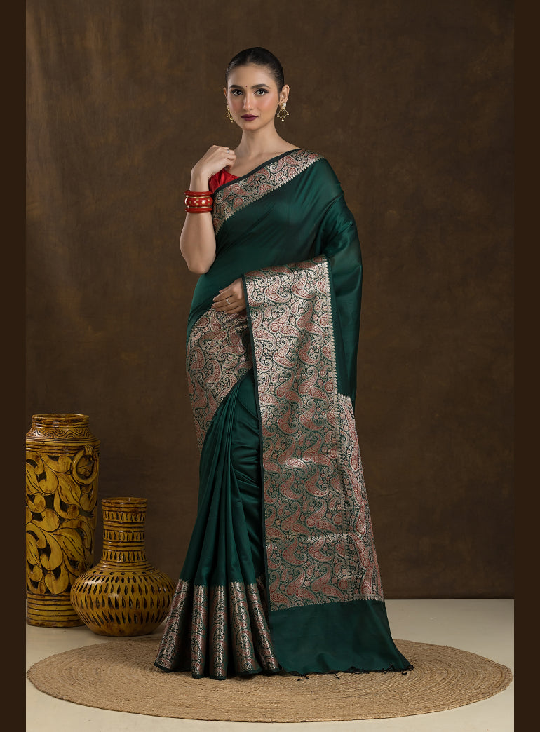 Emerald Green Matka Blended Silk Saree
