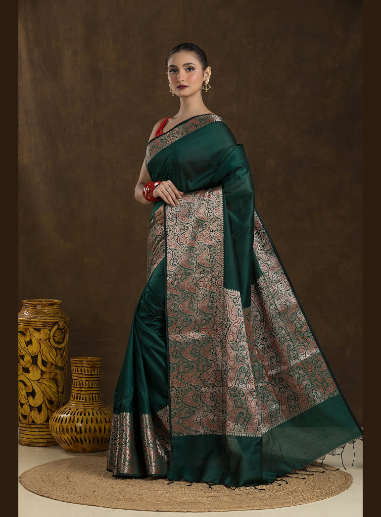 Emerald Green Matka Blended Silk Saree