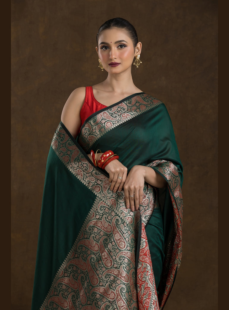Emerald Green Matka Blended Silk Saree
