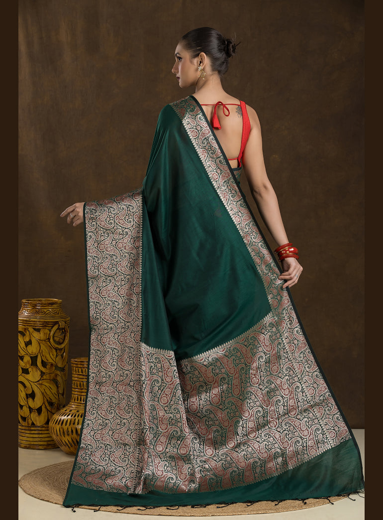 Emerald Green Matka Blended Silk Saree